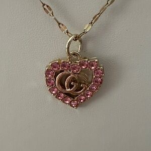 Gucci Gold Heart Necklace with Pink Crystals